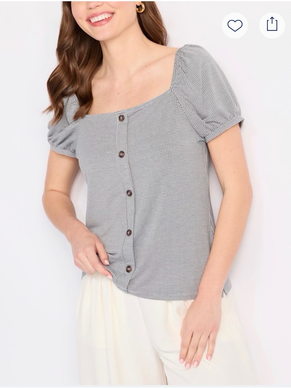 Market & Spruce Button Front Gingham Top